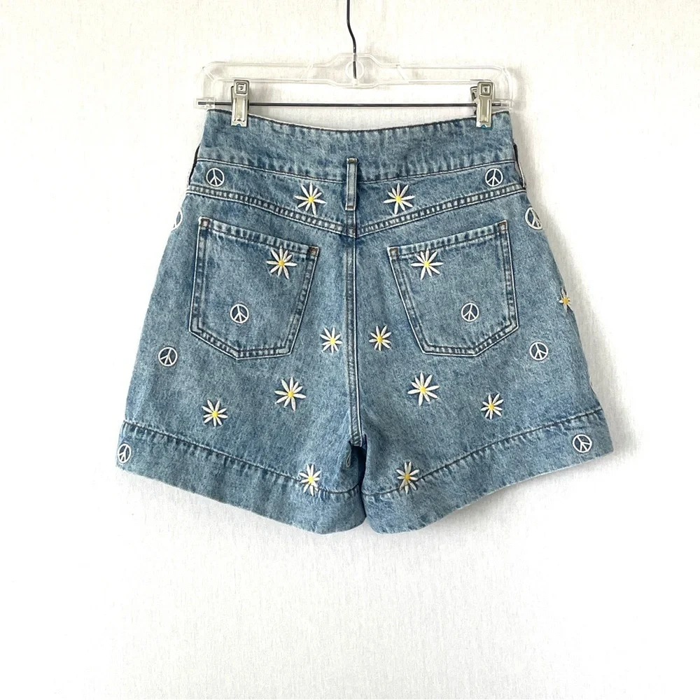 Sandro Younes Embroidered High Rise Organic Denim Shorts - Picture 4 of 10